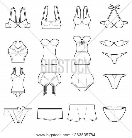 Underwear Icons Set Color. Outline Illustration Of 16 Underwear Color Icons For Web