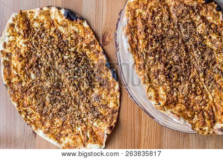 Cevizli Lahmacun Or Turkish Pizza With Walnut.