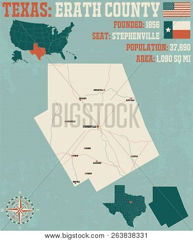Detailed Map Of Erath County In Texas, Usa