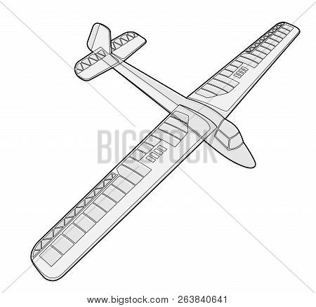 Model Glider, Ground Plan. Beautiful Subtle Airplane. Balsa Wood Wings, Model Hobby. Outlined Master