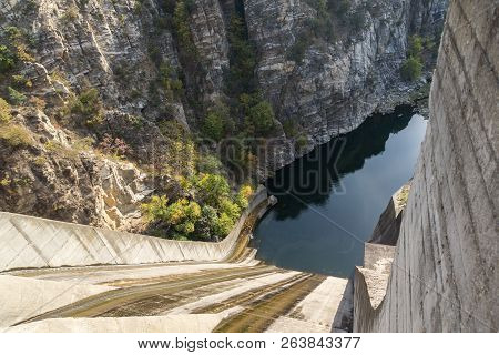 Autumn Landscape From Dam Of The Krichim Reservoir, Rhodopes Mountain, Plovdiv Region, Bulgaria