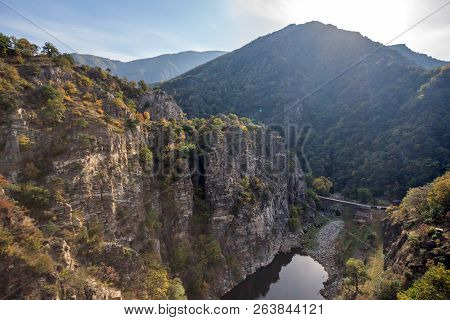 Amazing Autumn Landscape With  Forest Around Krichim Reservoir, Rhodopes Mountain, Bulgaria