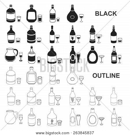 Types Of Alcohol Black Icons In Set Collection For Design. Alcohol In Bottles Vector Symbol Stock We