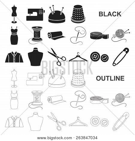 Atelier And Sewing Black Icons In Set Collection For Design. Equipment And Tools For Sewing Vector S