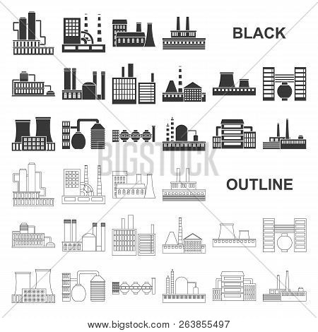 Factory And Facilities Black Icons In Set Collection For Design. Factory And Equipment Vector Symbol