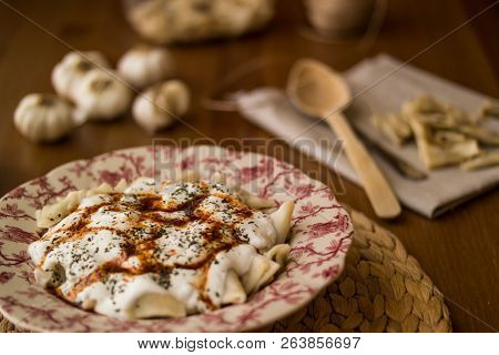 Manti / Turkish Ravioli With Yogurt.