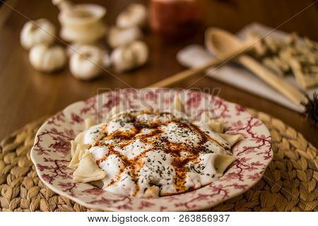 Manti / Turkish Ravioli With Yogurt.