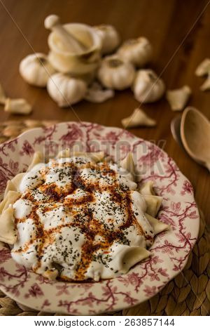 Manti / Turkish Ravioli With Yogurt.