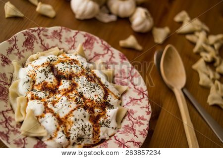 Manti / Turkish Ravioli With Yogurt.