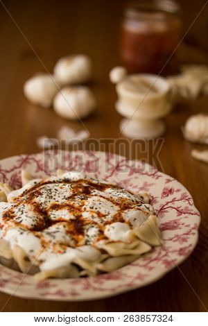 Manti / Turkish Ravioli With Yogurt.