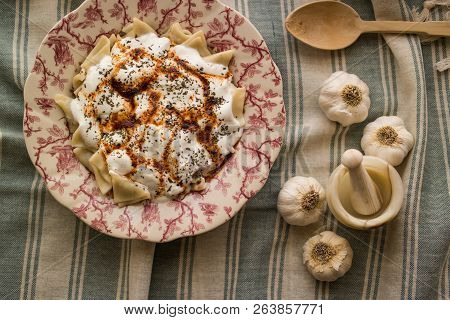 Manti / Turkish Ravioli With Yogurt.