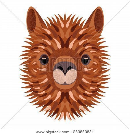 Alpaca Face. Vector Illustration. Geometric Style. Grunge Effects. Isolated On White Background. Ani