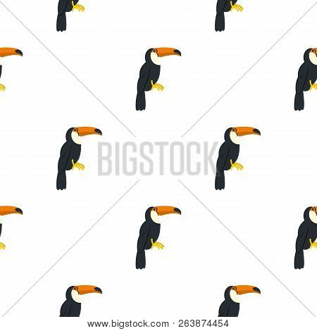 Toucan, Ramphastos Vitellinus Pattern Seamless Background In Flat Style Repeat Illustration