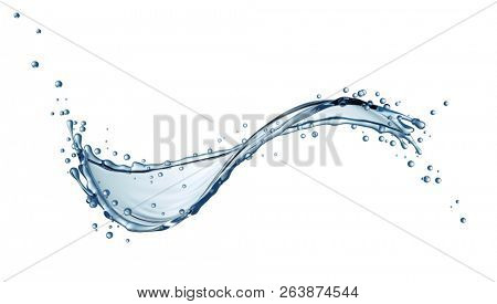Clean Water Curvy Splash Isolated on White Background. Drinking Water Bottle Design Element. 3D Illustration.