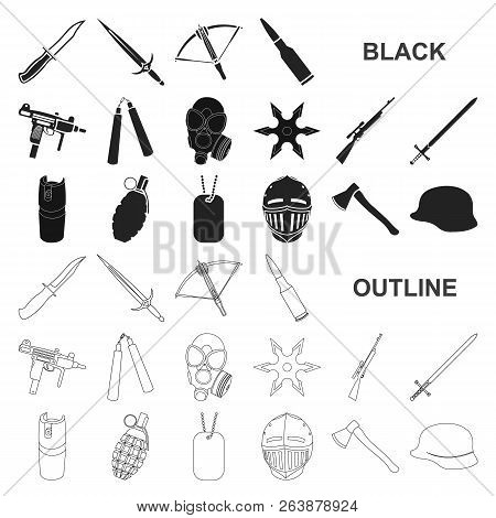 Types Of Weapons Black Icons In Set Collection For Design.firearms And Bladed Weapons Vector Symbol 