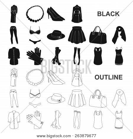 Women Clothing Black Icons In Set Collection For Design.clothing Varieties And Accessories Vector Sy