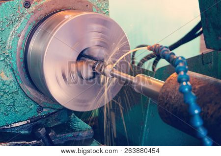 Grinding Parts On The Machine With Water. Internal Hole Machining With Cooling