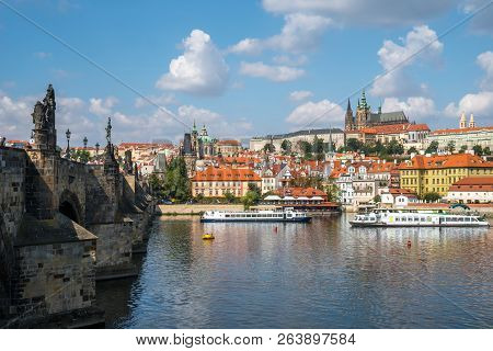 View Of The Prague Castle And St. Vitus Cathedral From The Vltava River,prague, Czech Republic