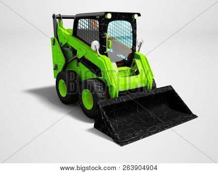 Modern Green Mini Loader After Loading Stone 3d Render On Gray Background With Shadow