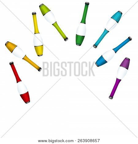 Throwing Up Juggling Clubs, Insert Any Person. Colored Set For Acrobats To Juggle A Highly Concentra