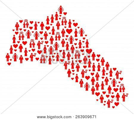 Mosaic Map Of Kurdistan Formed With Red Wedding Men And Women. Vector Lovely Geographic Abstraction 