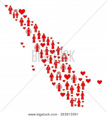 Mosaic Map Of Sumatra Island Composed With Red Lovely Wives And Husbands. Vector Lovely Geographic A