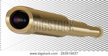 Brass Hand Held Telescope, Pirate Spyglass. 3d Realistic Isolated On White Background