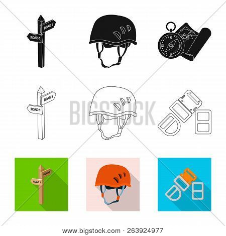 Vector Illustration Of Mountaineering And Peak Symbol. Collection Of Mountaineering And Camp Stock S
