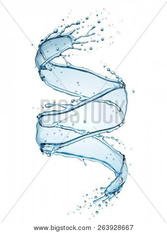 Clean Water Twisted Splash Isolated on White Background. Drinking Water Bottle Design Element. 3D Illustration.