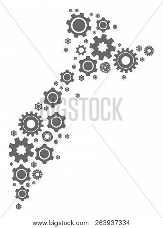 Map Of Kamchatka Peninsula Formed With Gray Wheel Symbols. Vector Abstract Mosaic Of Map Of Kamchatk