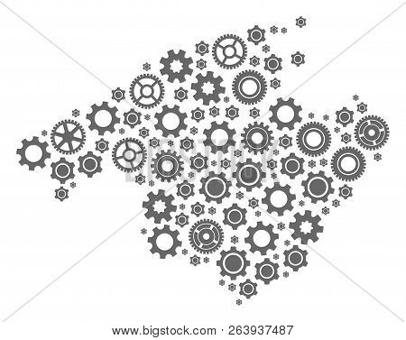 Map Of Majorca Created With Gray Cog Symbols. Vector Abstract Mosaic Of Map Of Majorca With Machiner