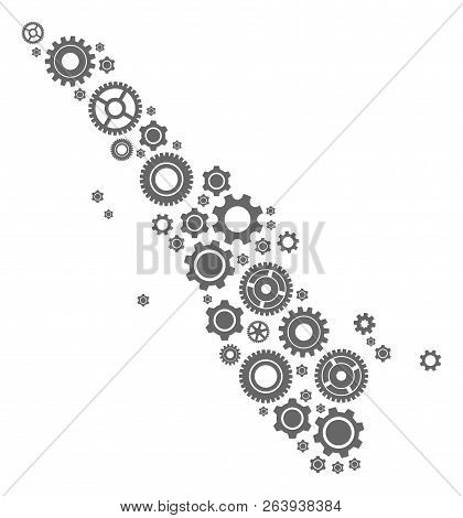 Map Of Sumatra Island Composed With Gray Cog Items. Vector Abstract Collage Of Map Of Sumatra Island