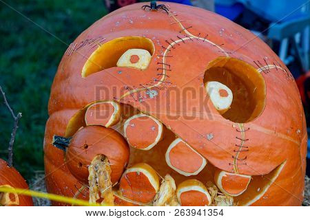 Chadds Ford, Pa - October 18: Person Carving Pumpkin At The Great Pumpkin Carve Carving Contest On O