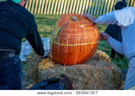 Chadds Ford, Pa - October 18: Person Carving Pumpkin At The Great Pumpkin Carve Carving Contest On O