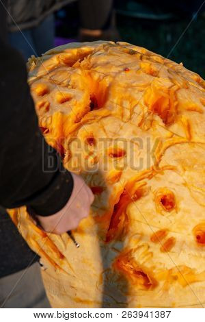 Chadds Ford, Pa - October 18: Person Carving Pumpkin At The Great Pumpkin Carve Carving Contest On O