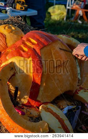 Chadds Ford, Pa - October 18: Person Carving Pumpkin At The Great Pumpkin Carve Carving Contest On O