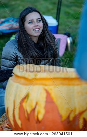 Chadds Ford, Pa - October 18: Person Carving Pumpkin At The Great Pumpkin Carve Carving Contest On O