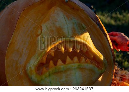Chadds Ford, Pa - October 18: Person Carving Pumpkin At The Great Pumpkin Carve Carving Contest On O