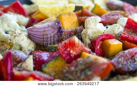 Sliced Vegetables Autumn Different Colors A Piece Of Onion Seasoning Spices Viennese Herbs