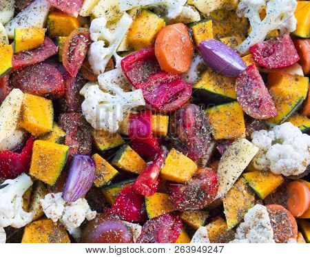 Sliced Vegetables Autumn Different Colors A Piece Of Onion Seasoning Spices Viennese Herbs