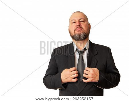 Respectable Man Demonstrates His Superiority With An Arrogant Gaze And Holding His Jacket By His Han