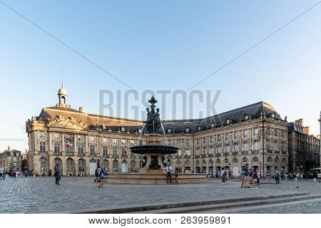 Bordeaux, France - July 22, 2018: Place De La Bourse. This Square Is One Of The Most Representative 