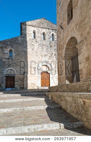 Anagni, Italy -  April 22, 2017: View Of The Facade And Bell Tower Basement Of The Cathedral
