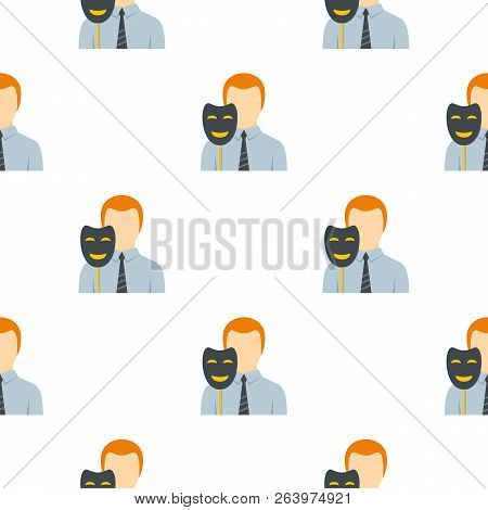 Businessman Holding Fake Mask Smile Pattern Seamless Flat Style For Web Illustration