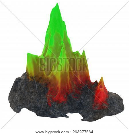 Ock With Green Crystal On White Isolated Background. 3d Illustration