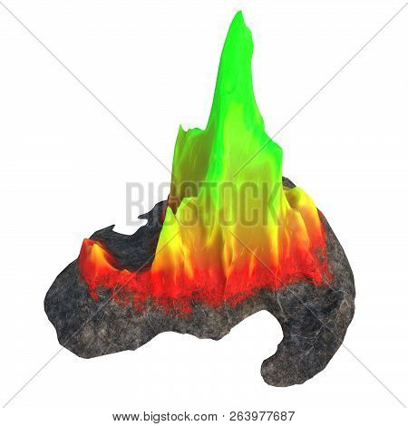 Ock With Green Crystal On White Isolated Background. 3d Illustration
