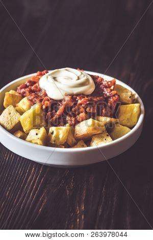 Portion Of Patatas Bravas With Sauces