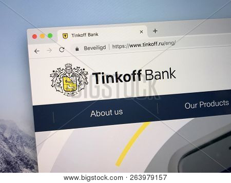 Amsterdam, Netherlands - October 19, 2018: English Website Of The Tinkoff Bank, A Russian Commercial
