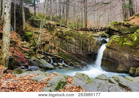 Waterfall Davir On The Turichka River In The Forest Near Lumshory Village Of Transcarpathia, Ukraine