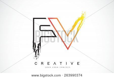 Fv Creative Modern Logo Design Vetor With Orange And Black Colors. Monogram Stroke Letter Design.